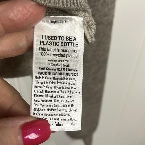 Cotton:On Womens Sweater Gray White M/M Crew Pullover Geo Hem Design Crop Trendy - Picture 6 of 10